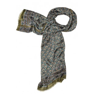 Foulard 100% seda estampada "Jaipur",90 x 180 cms, tonos verdes